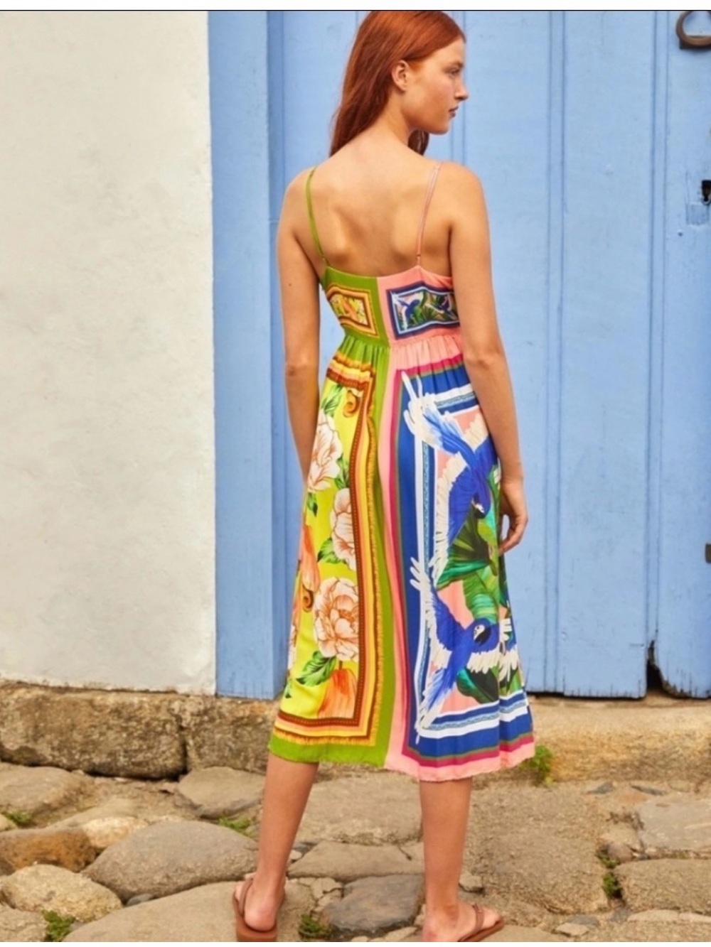 FARM Rio Scarf Floral Multicolor Spaghetti-Strap Midi Dress - Picture 3 of 9